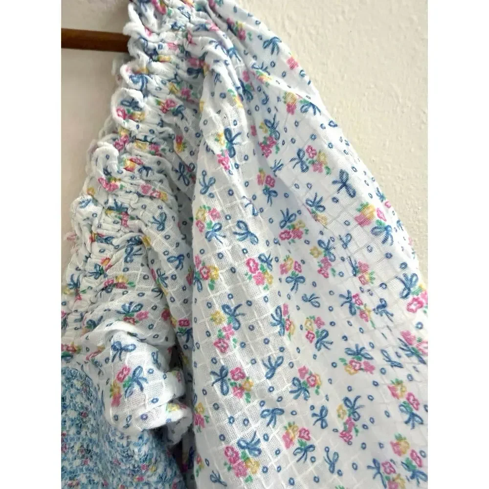 LoveShackFancy NWOT Shaw Large Blue Micro Mini Dress Floral Tiered Tunic - Picture 7 of 16